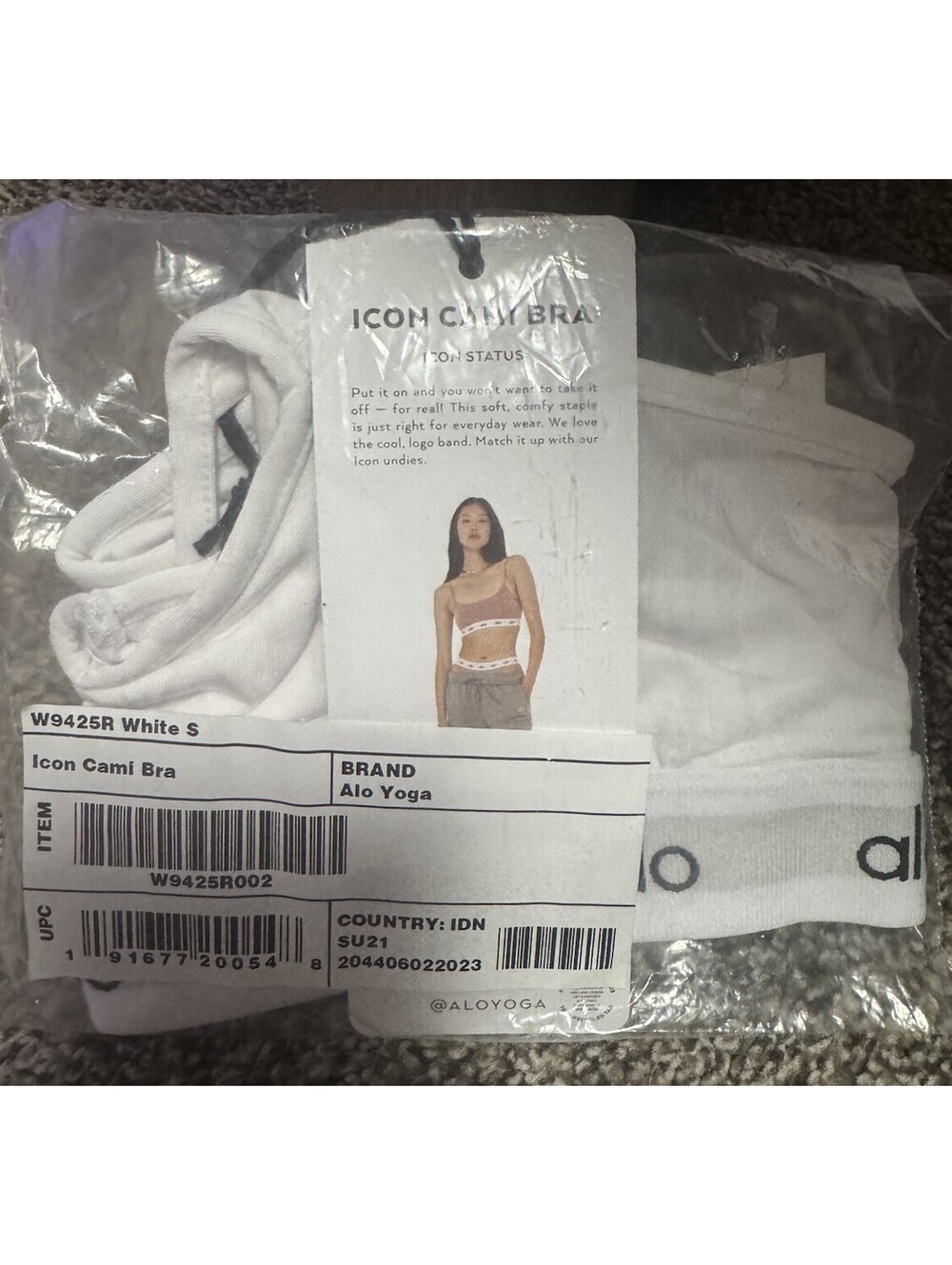 Alo Yoga Icon Cami Bra White Size Small S Logo Band W9425R New